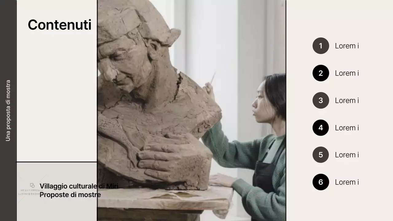 Proposta espositiva con accenti di griglia beige-nera