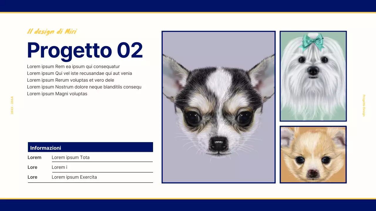 Portafoglio di design per un concetto retrò vintage in blu navy e giallo