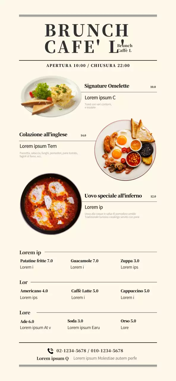 Emotivo layout foto concetto brunch caffè menu in giallo chiaro e nero