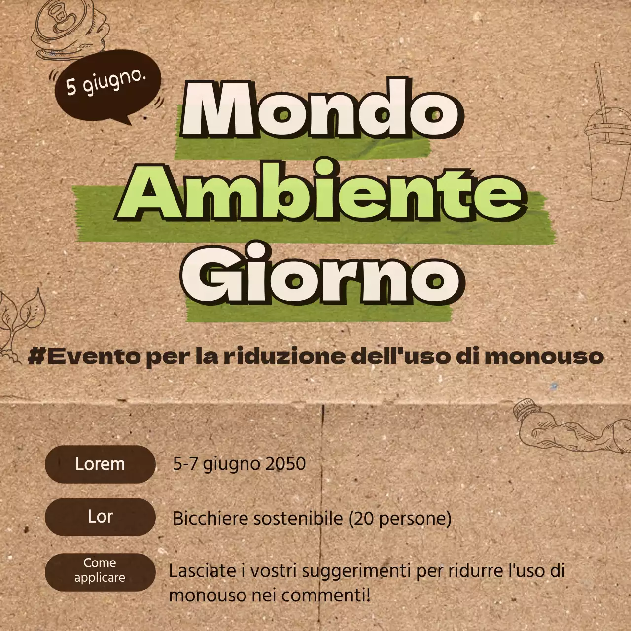 Evento della Giornata dell'Ambiente con concetto di texture di carta verde e marrone