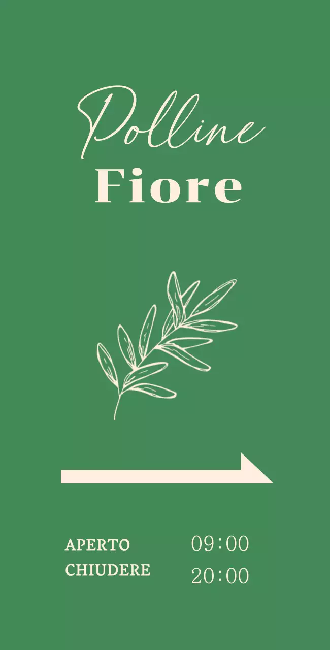 Insegna di un negozio di fiori con illustrazioni botaniche su sfondo verde