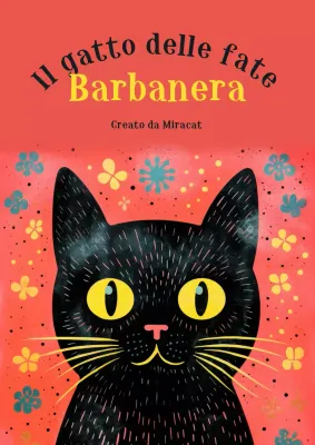 Le magiche avventure di un gatto nero in un motivo floreale a sfondo rosso