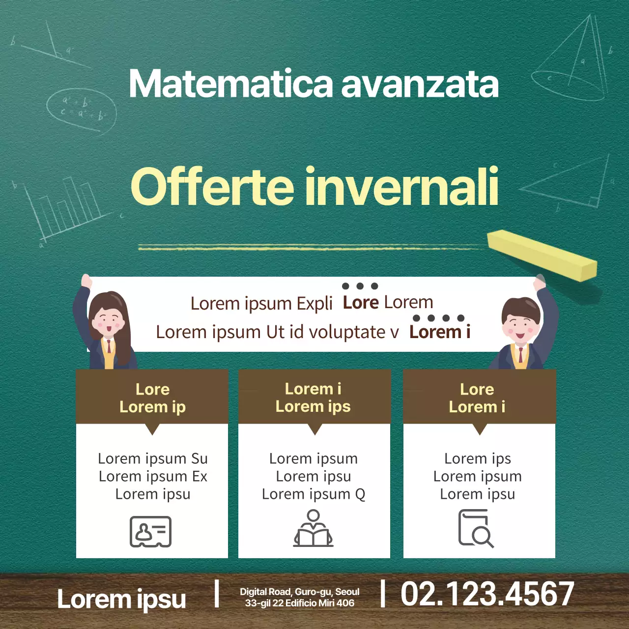 Giallo verde marrone lavagna matematica promozione scuola