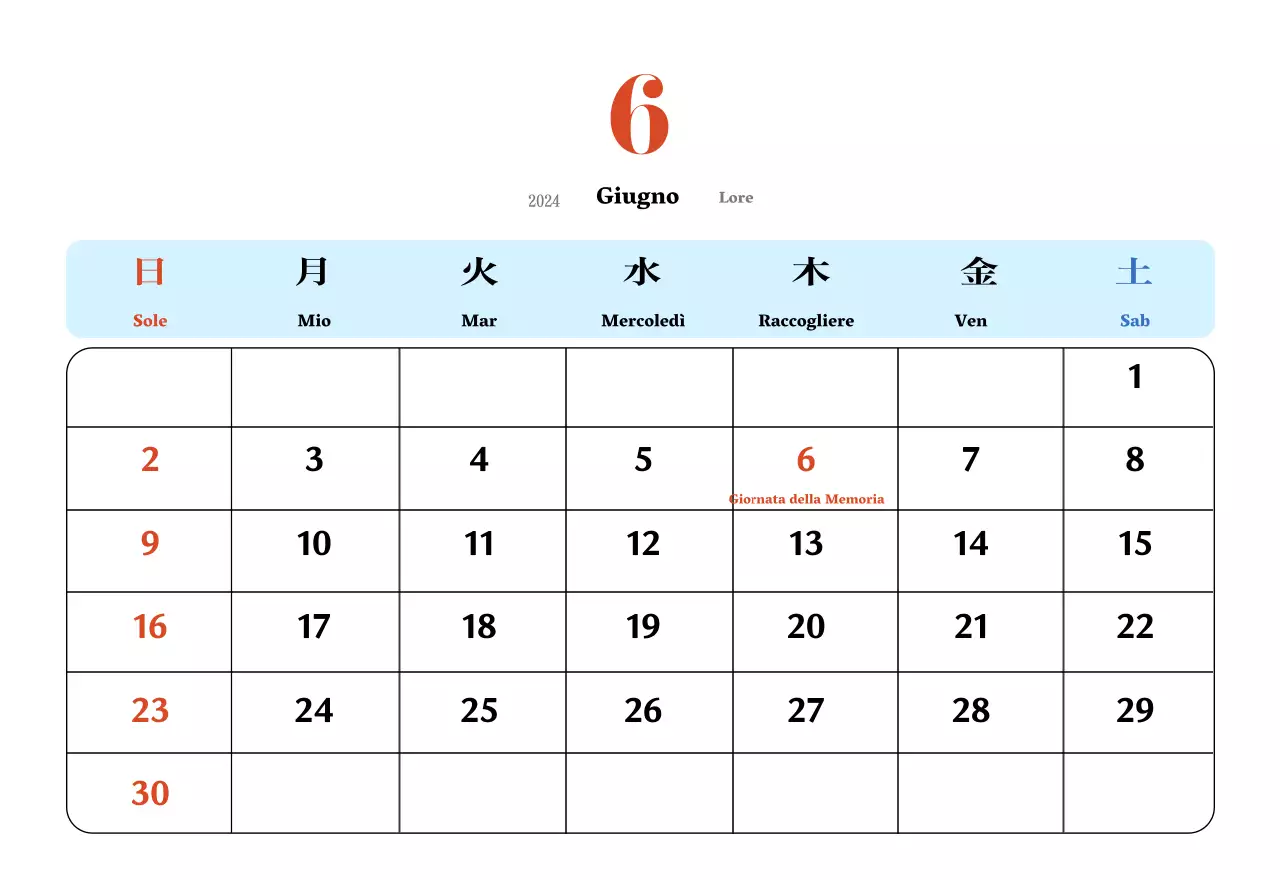 Calendario nostalgico di concezione retrò in rosso e blu