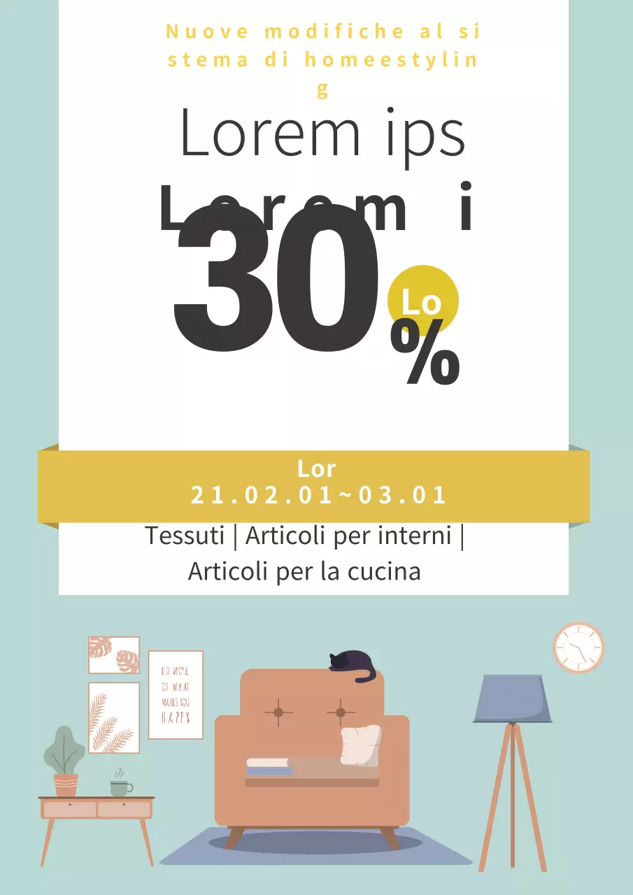 blu giallo illustrazione pulito interno vendita evento promozione