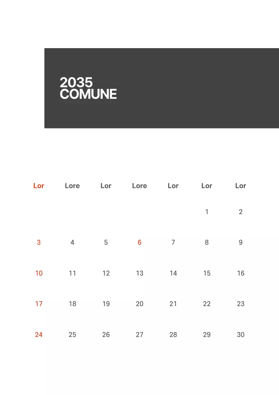 Semplice calendario a righe in bianco e nero