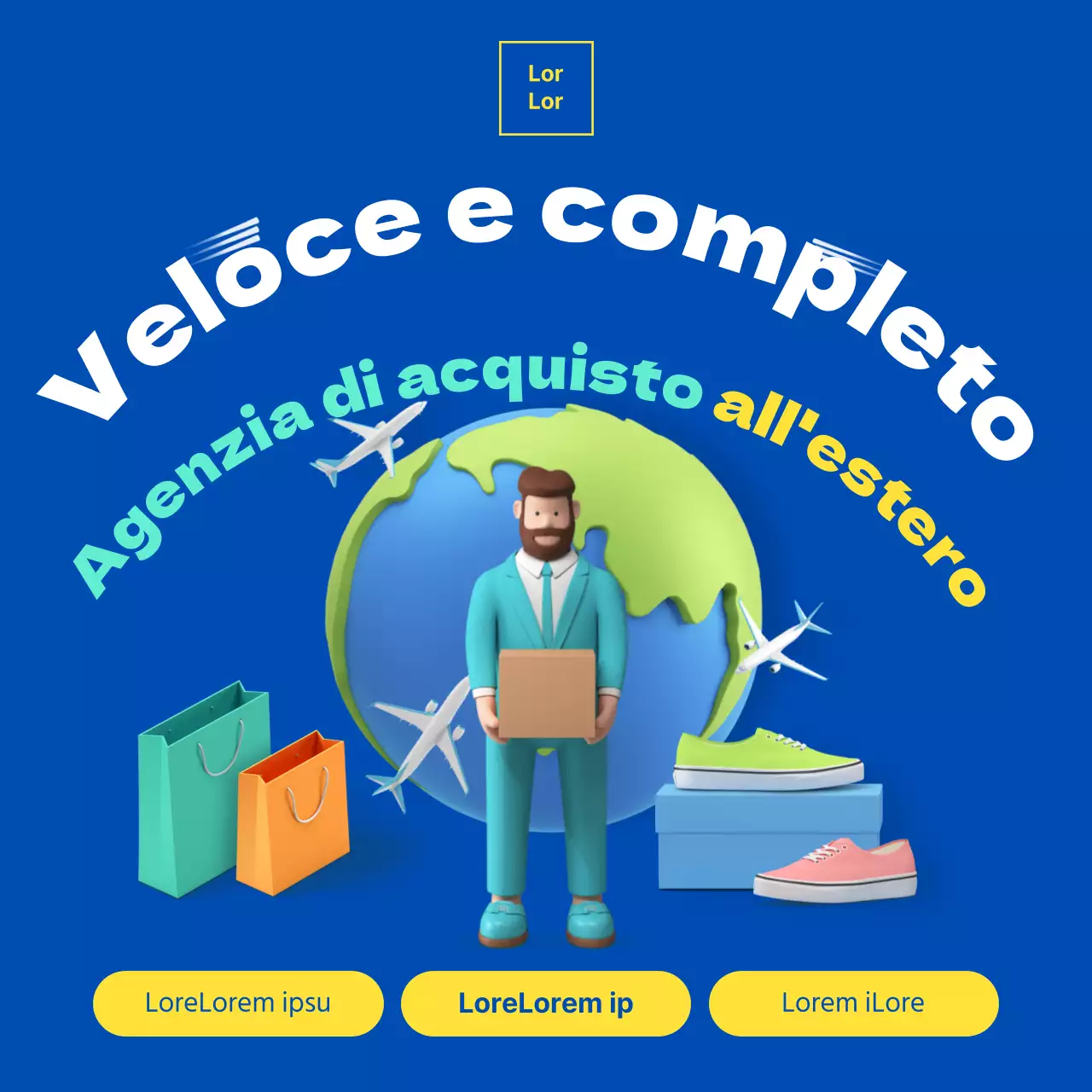 Promuovere l'agenzia di acquisti all'estero in colore blu