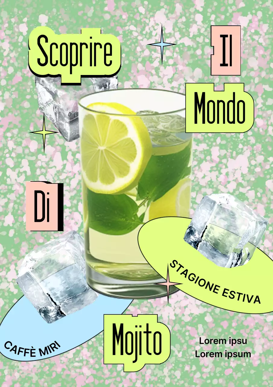 Nuovo menu di mojito con i colori di tendenza chartreuse e rosa