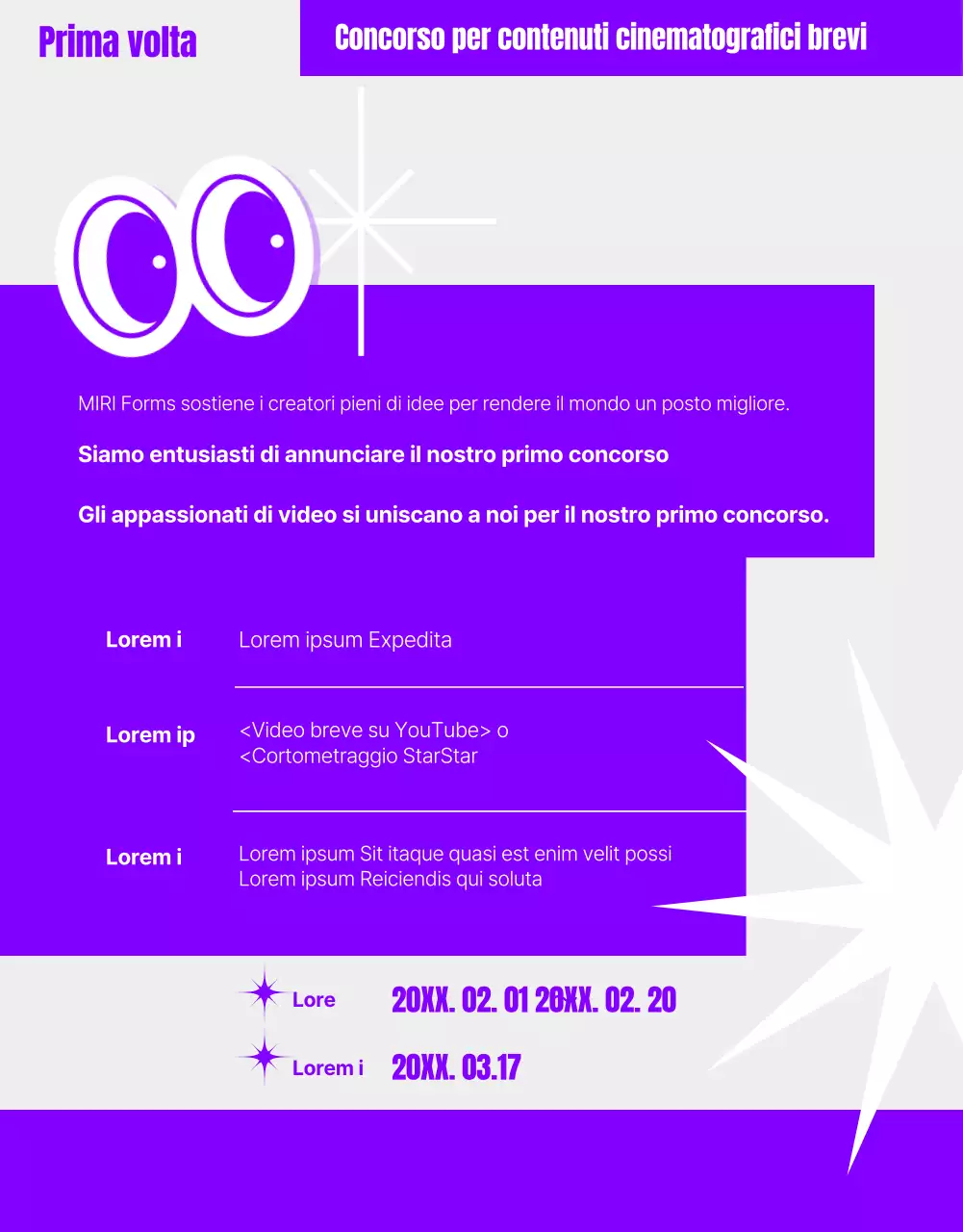 Concorso di contenuti umoristici shortform con immagini geometriche viola