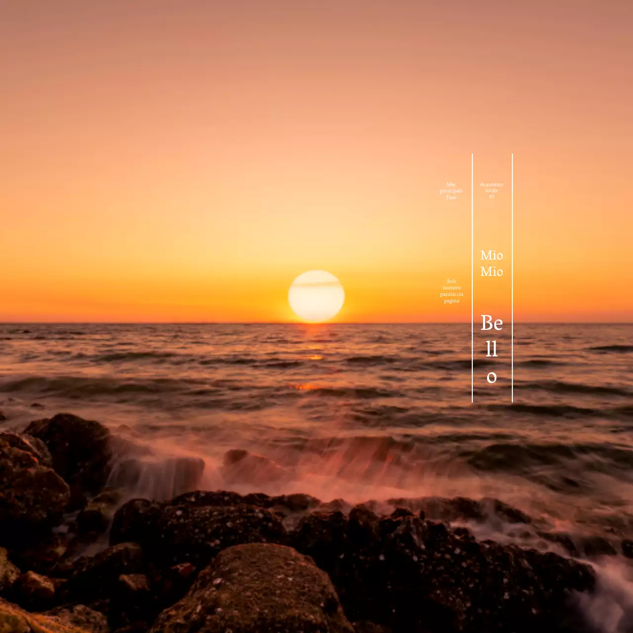 Stile emozionale e semplice di combinazione di foto e testo di un paesaggio marino al tramonto per la promozione locale e il merchandising