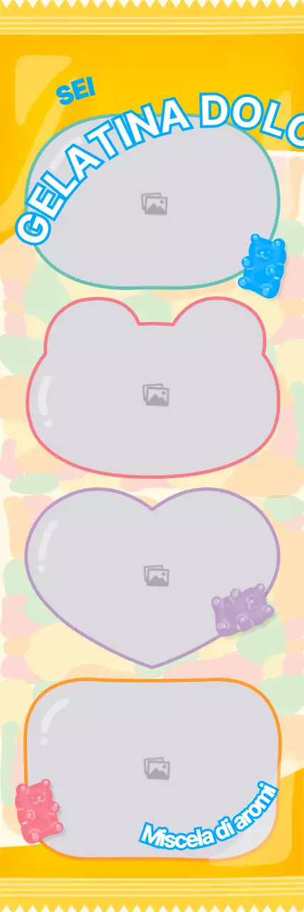 Un portafoto in quadricromia con un simpatico concetto di confezione gelatinosa in giallo e azzurro.