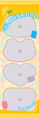 Un portafoto in quadricromia con un simpatico concetto di confezione gelatinosa in giallo e azzurro.