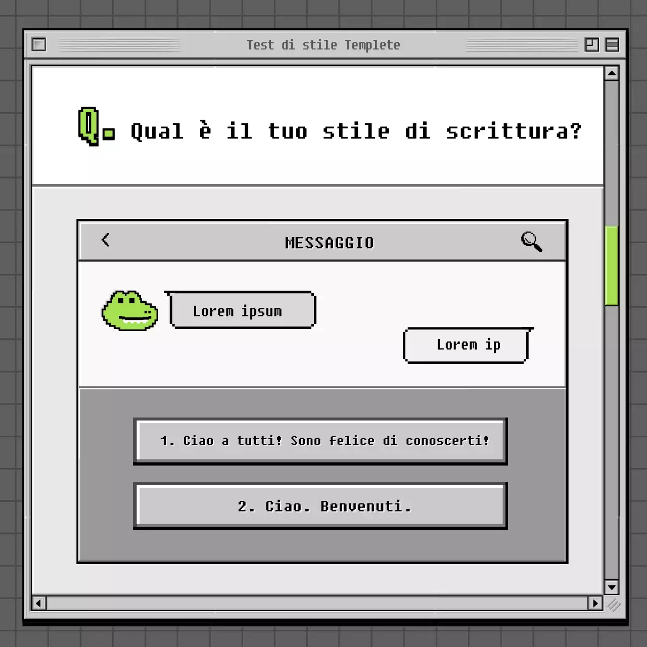 Test di psicologia con concetto di browser retrò in grigio e verde
