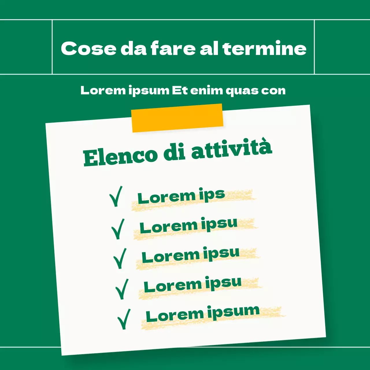 Il bavaglio verde e giallo del college per la lista delle cose da fare alla fine dell'università