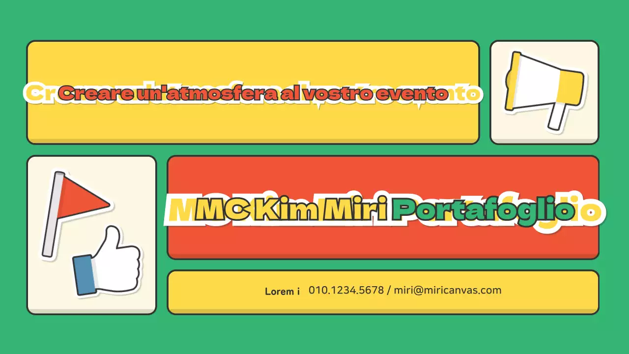 Un portfolio per emcee nel settore dello spettacolo con un simpatico concetto di adesivo rosso e verde