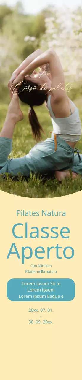 Banner che promuove un corso di Pilates con sfondo giallo