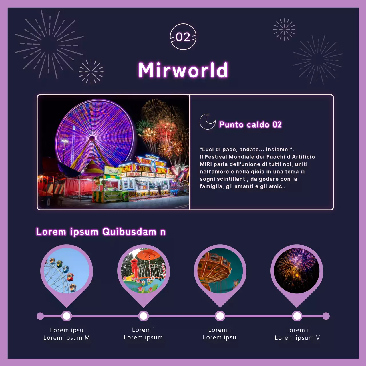 Fuochi d'artificio in neon viola CardNews