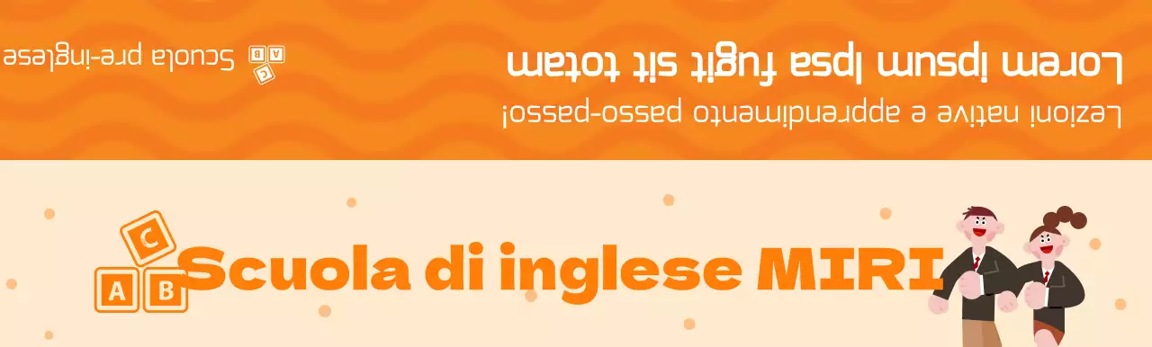 Promuovete una scuola di lingua inglese con un'illustrazione di studenti in uniforme arancione.