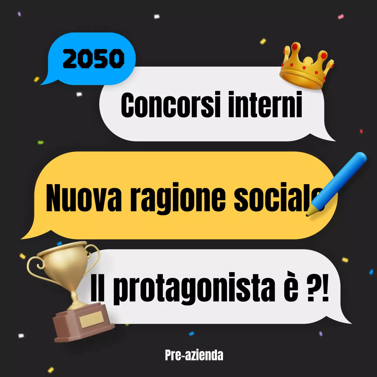 Annuncio dei risultati di un concorso interno per un simpatico concept blu e giallo