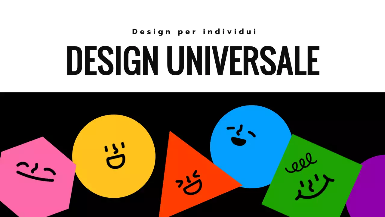 Introduzione all'Universal Design con forme espressive colorate nere e gialle