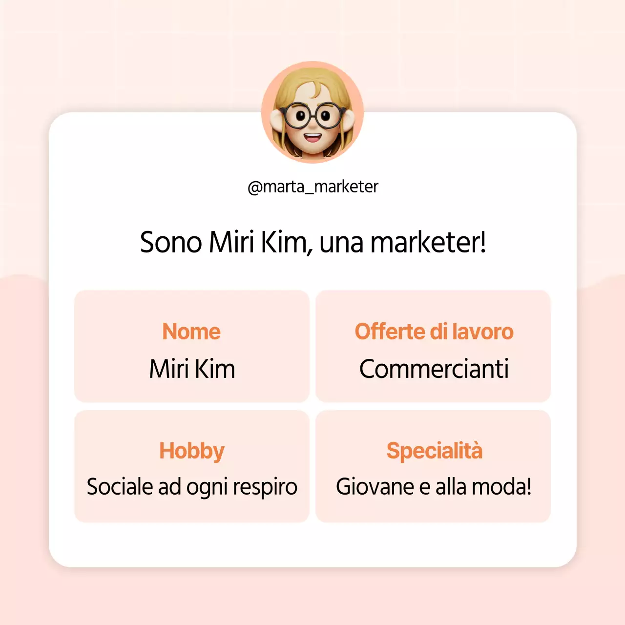 Biografia del profilo dei social media in arancione e rosa, in stile kitsch