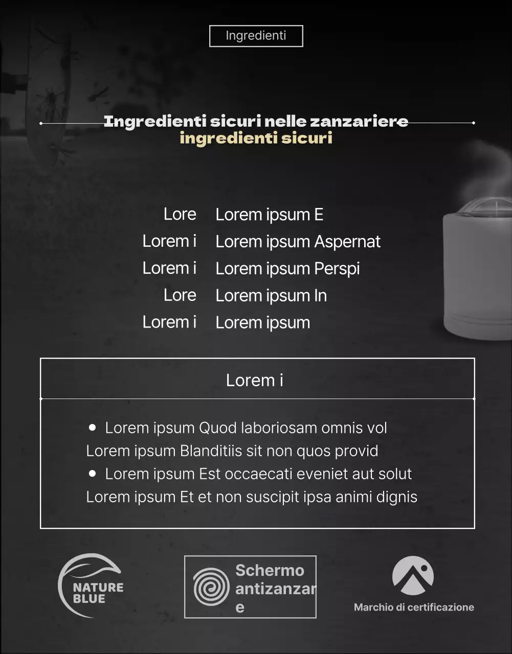 Promuovete un prodotto repellente per zanzare con una locandina nera e rossa di un film catastrofico.