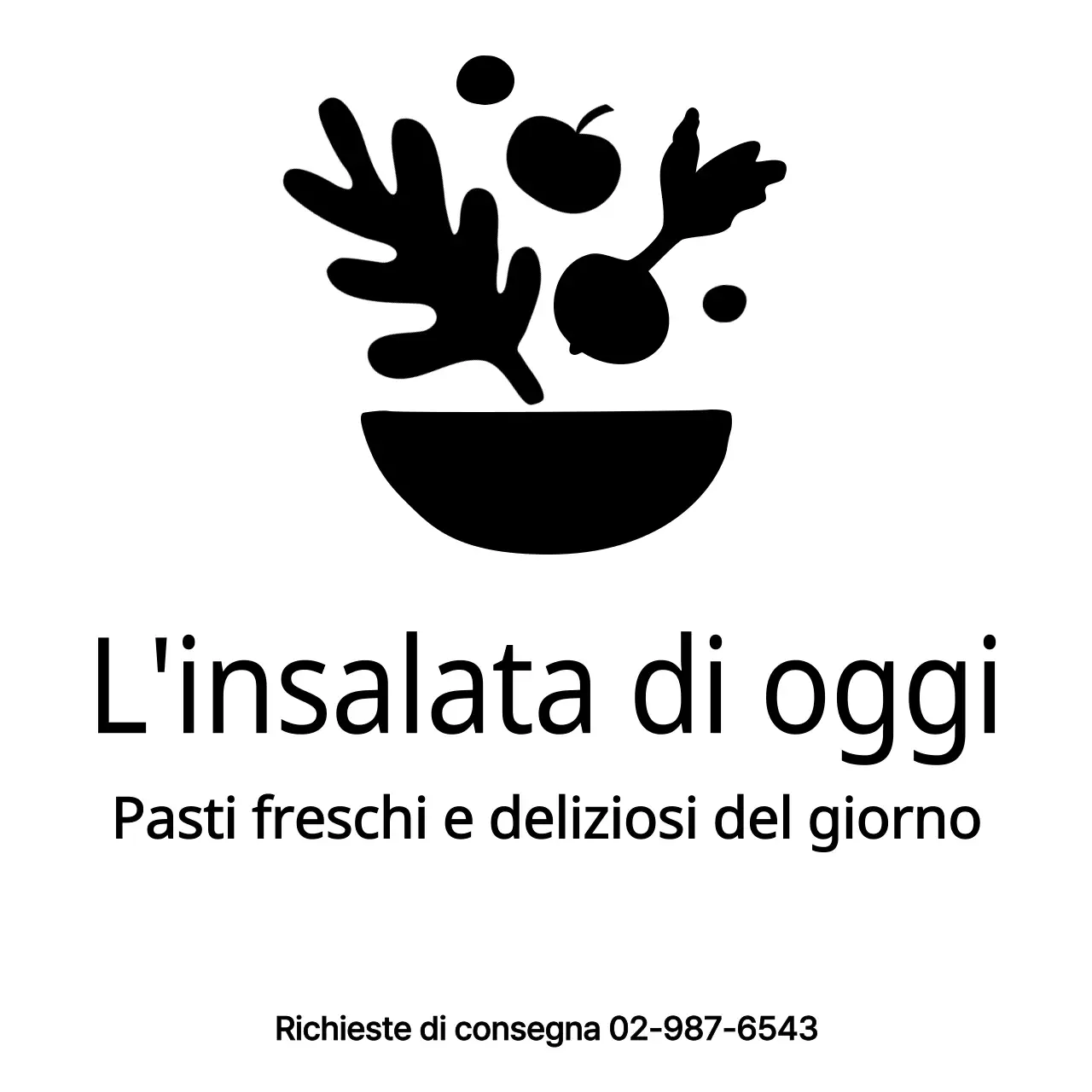 Design di un negozio di insalate con semplici illustrazioni nere di frutta e verdura