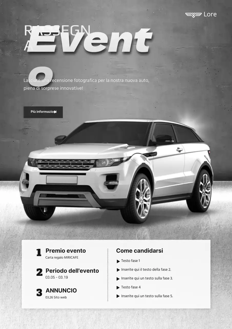 Promuovere un evento di un negozio di auto grigio e di alta gamma