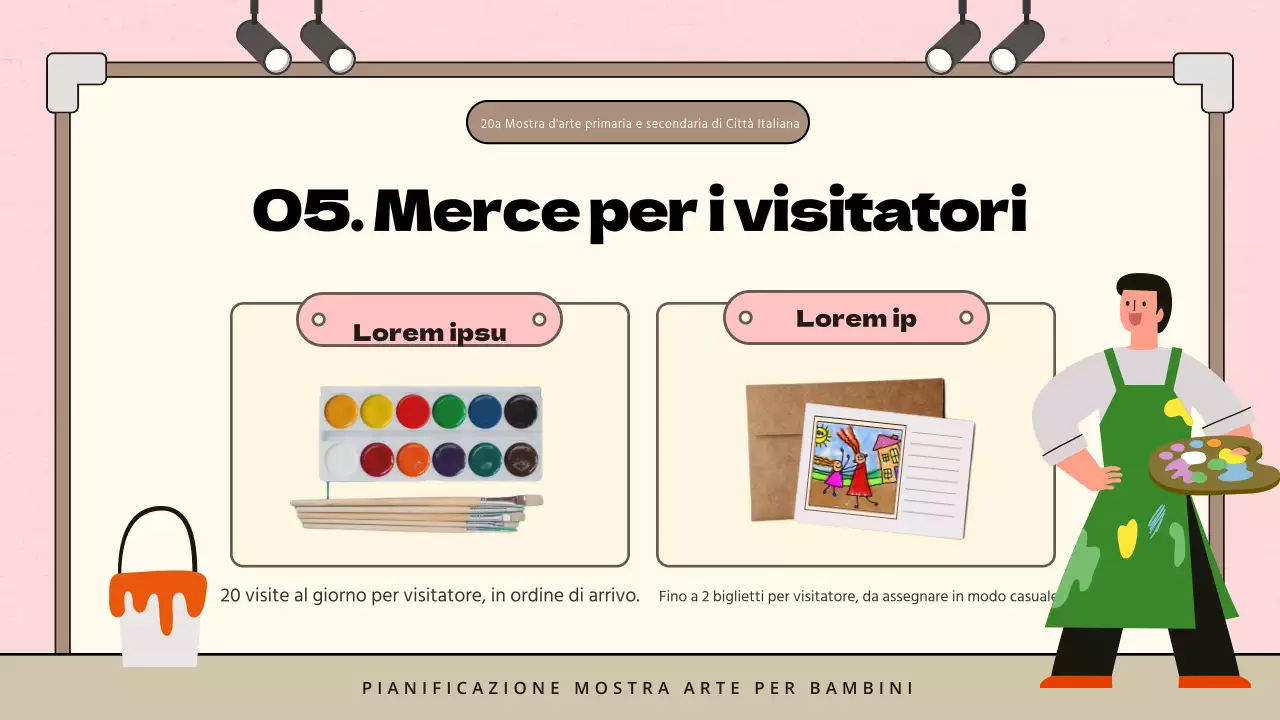 Proposta di mostra d'arte minimalista per bambini in rosa e marrone