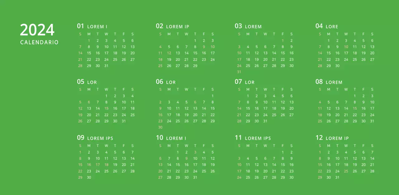 Simpatico calendario da tavolo illustrato verde a tema famiglia