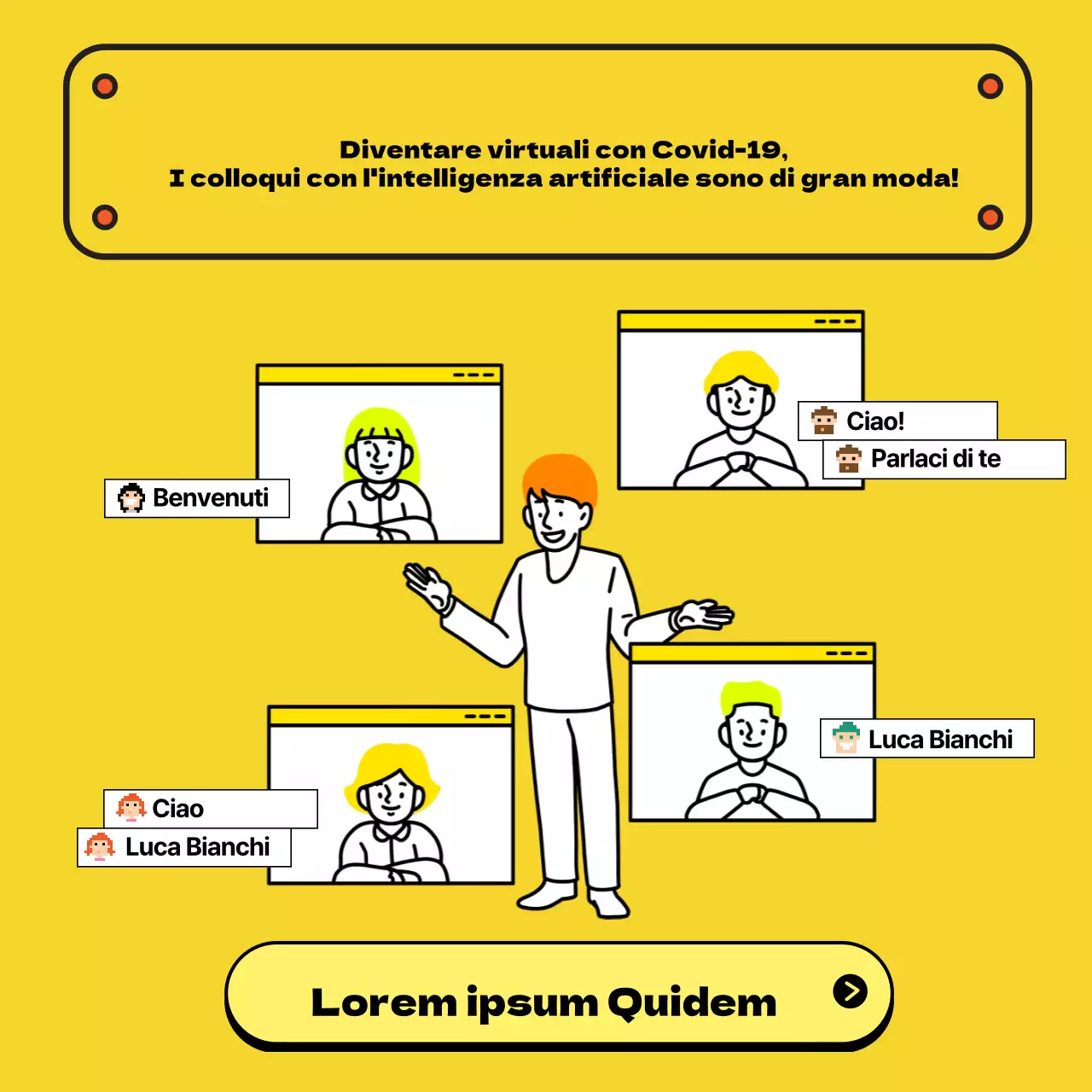Pubblicizzare e prenotare le sale studio per i colloqui faccia a faccia in giallo e bianco