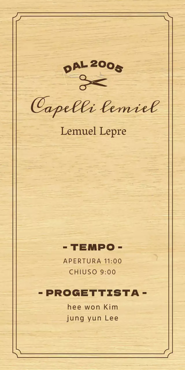 Insegna per parrucchieri dall'aspetto classico con testo nero e illustrazione di forbici