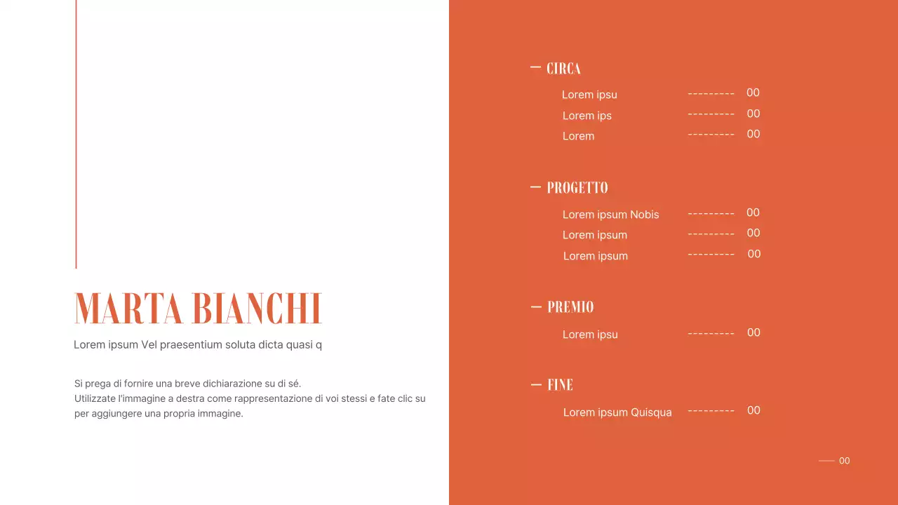 Un portfolio semplice e organizzato per uno studente universitario in arancione