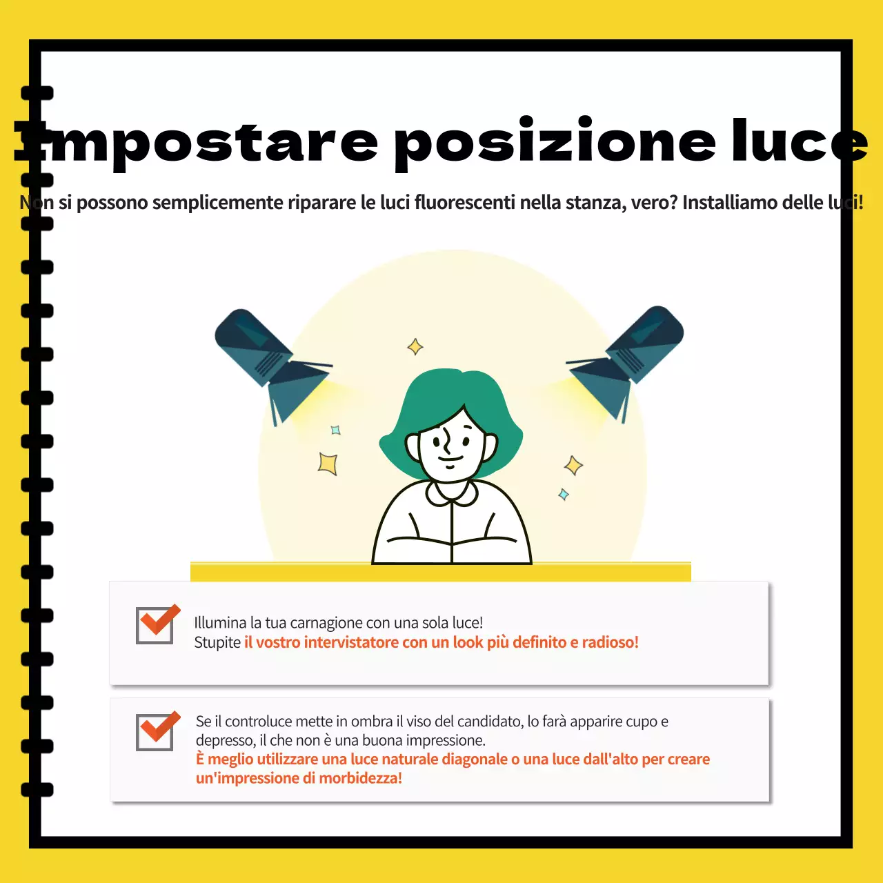 Pubblicizzare e prenotare le sale studio per i colloqui faccia a faccia in giallo e bianco