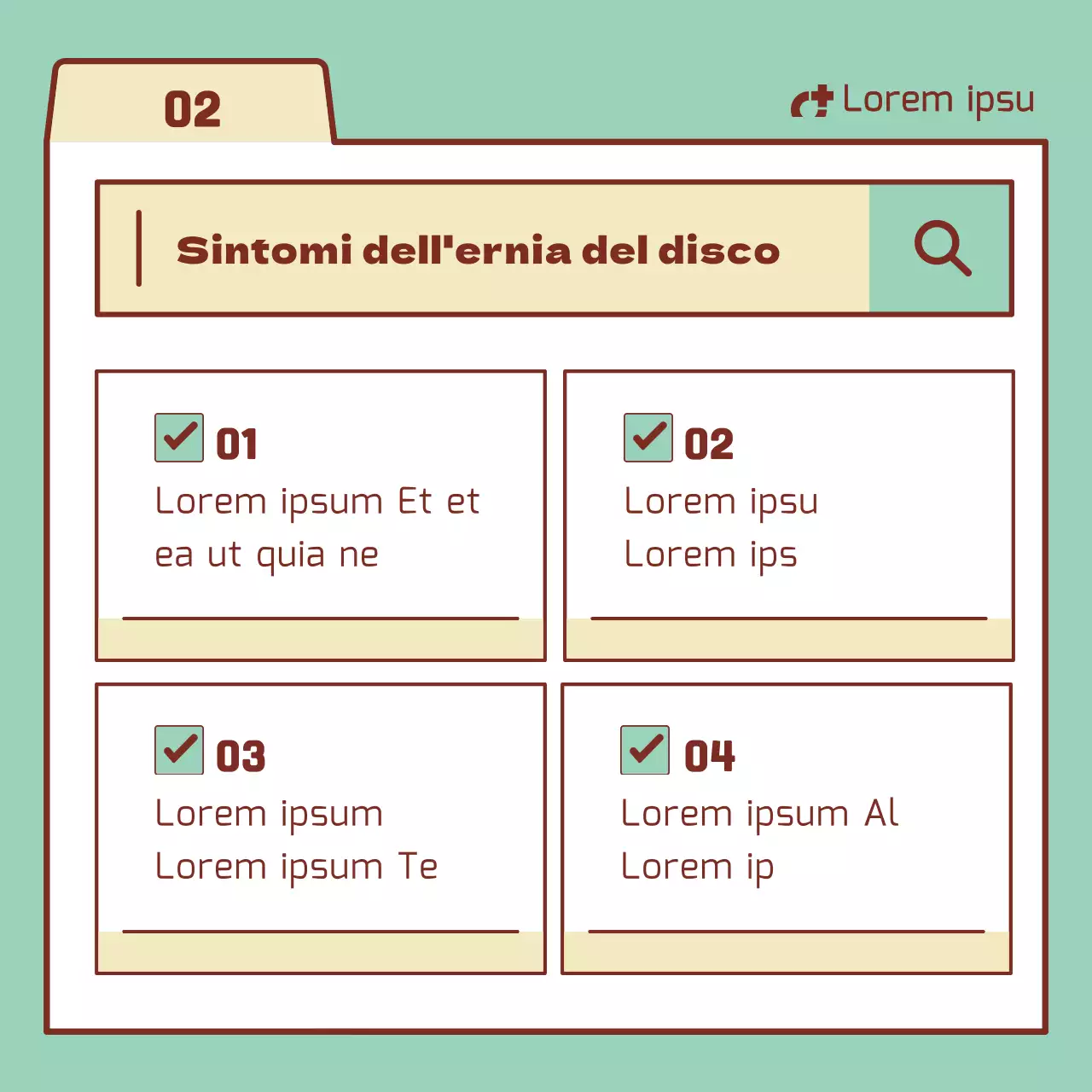 Informazioni sul disco lombare con elementi della barra di ricerca color menta e beige