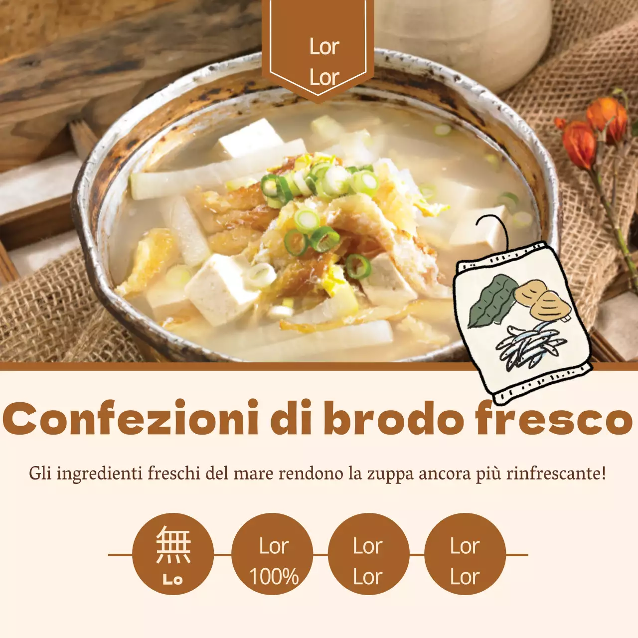 Adesivo quadrato della confezione di brodo