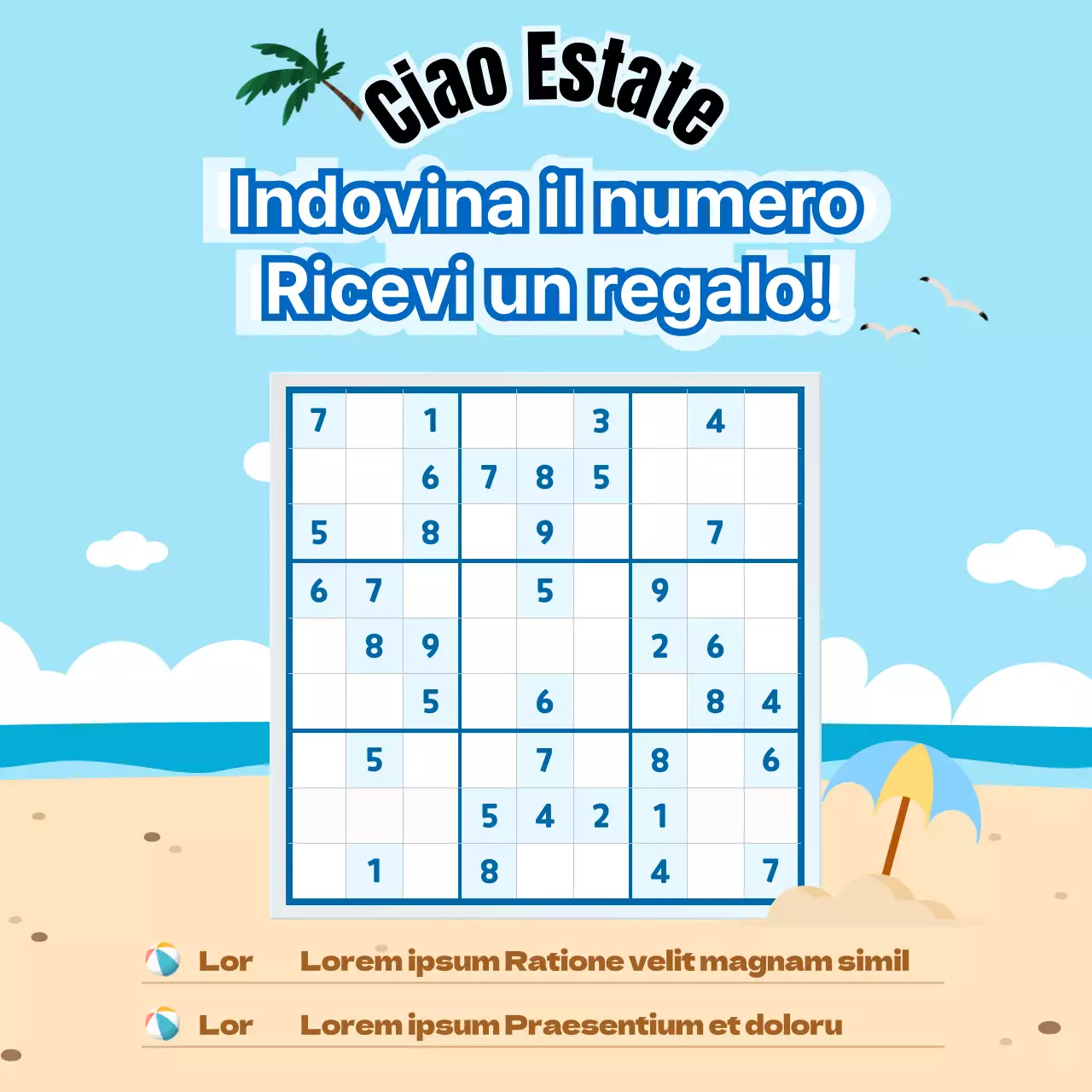 Puzzle di numeri con sfondo estivo blu