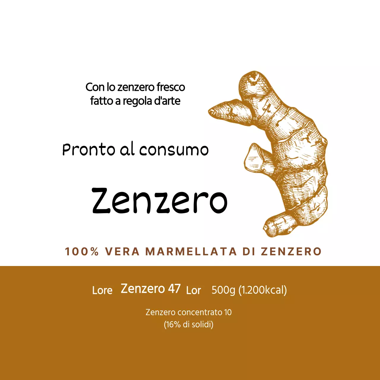 Illustrazione marrone Etichetta della salsa allo zenzero per alimenti