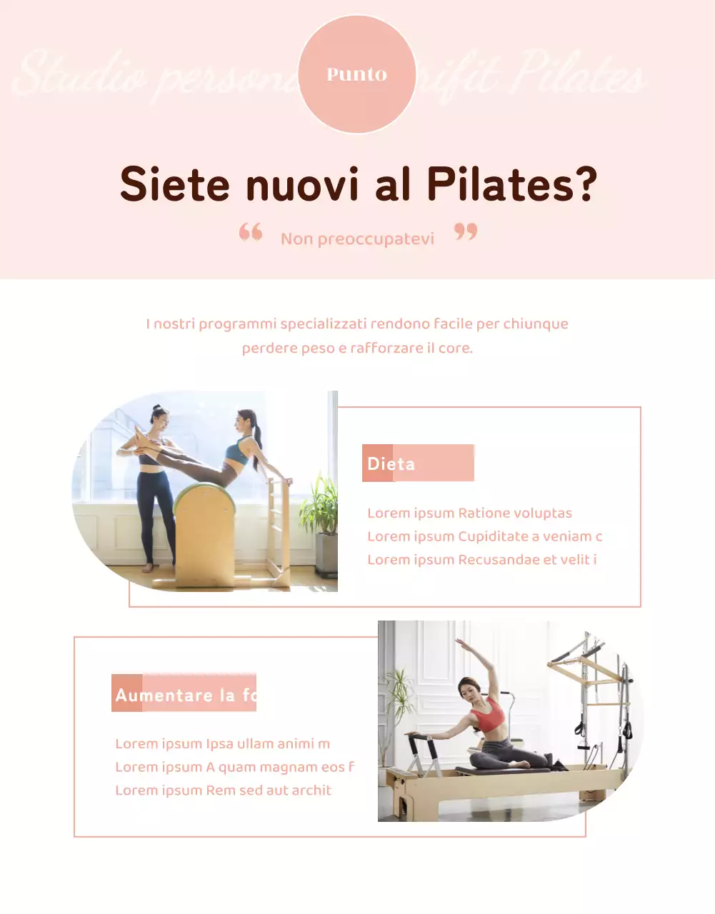 Tema promozionale Pitch Pilates monotono con illustrazioni pulite e forme arrotondate