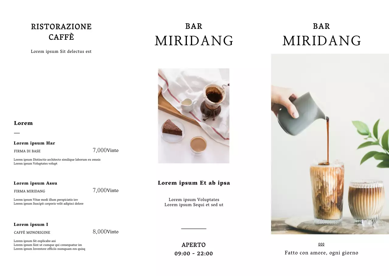 Una lavagna per il menu del caffè con un layout fotografico pulito