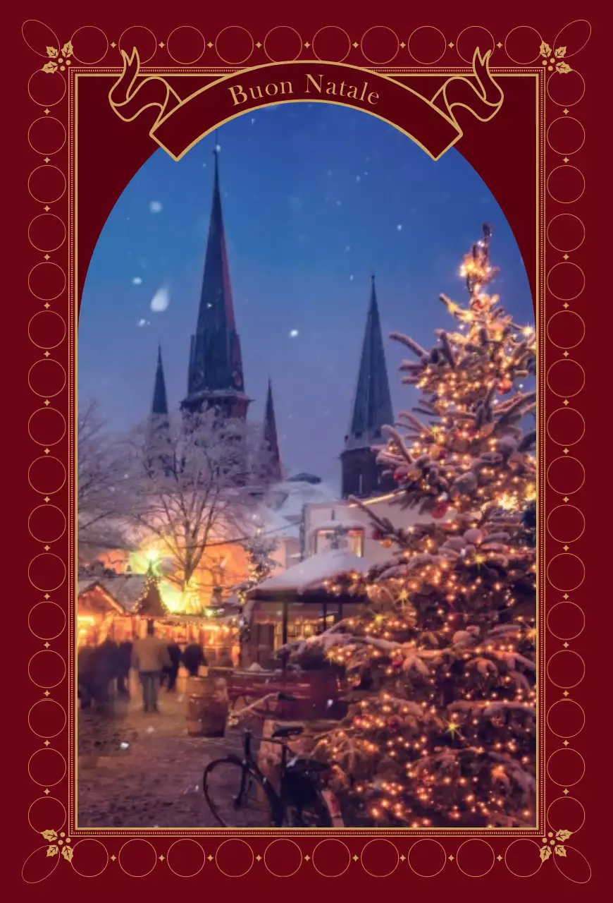 Layout fotografico natalizio con cornici ornate in rosso