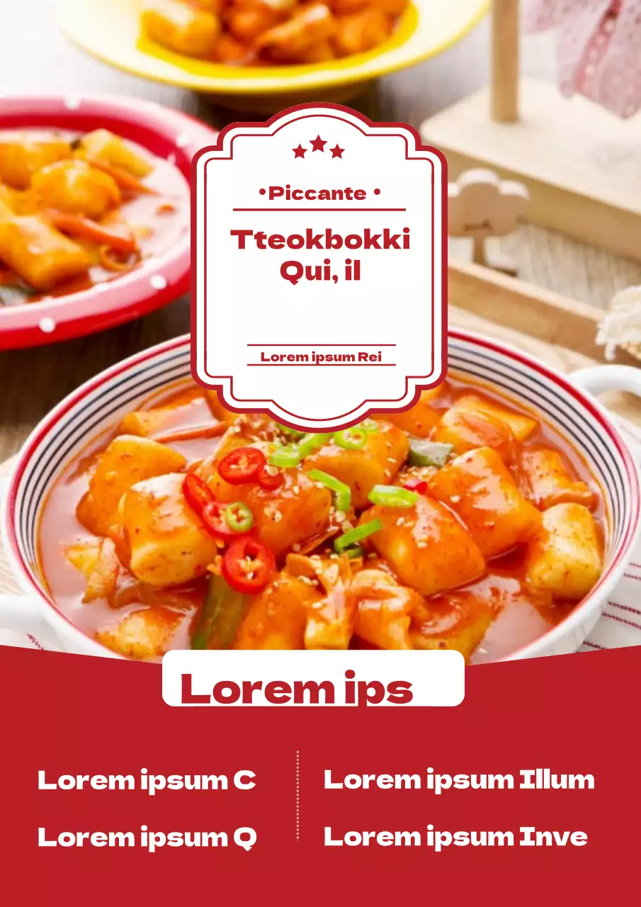 Menu del ristorante coreano Red Tteokbokki