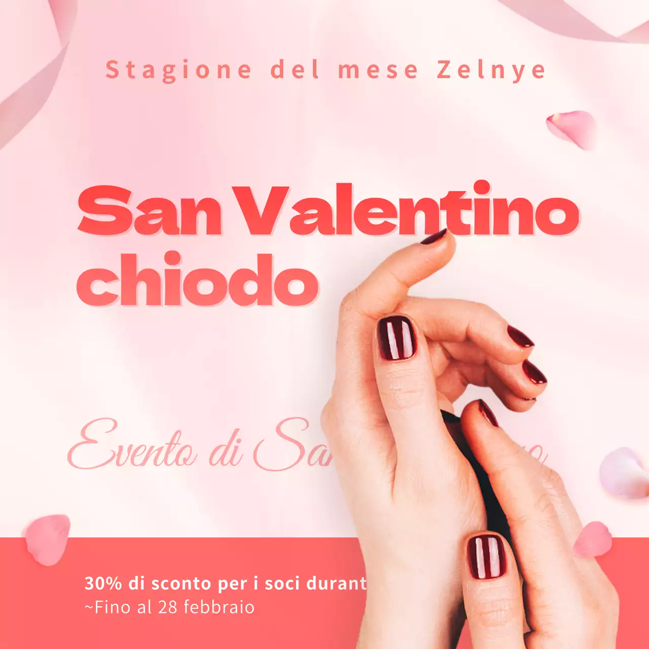 Unghie evento di San Valentino Quadrati social media nei toni del rosa