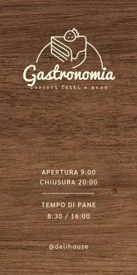 Insegna di un bar per dolci con testo in avorio e illustrazione della linea della torta