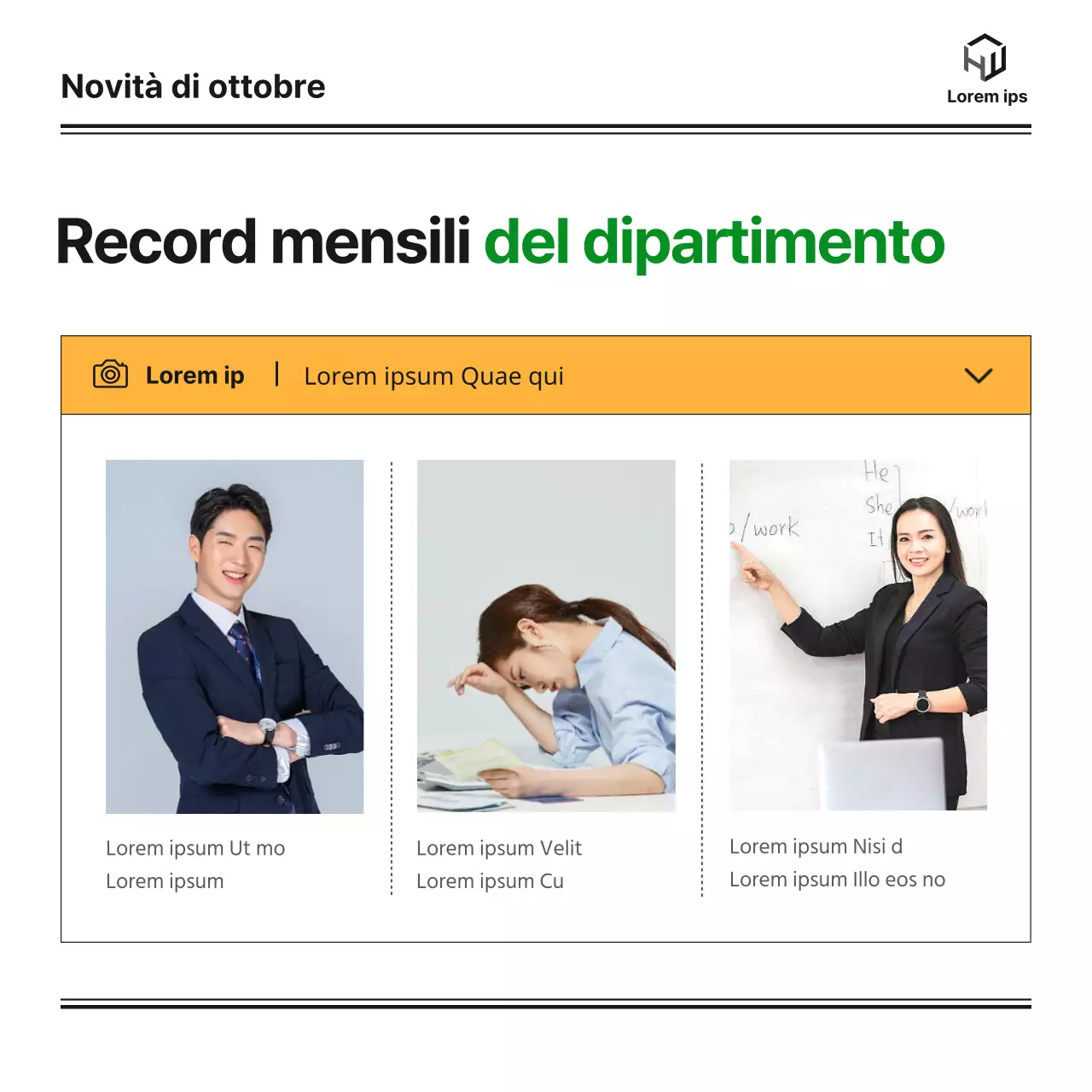 La newsletter mensile di un dipartimento universitario di bachelor con un blog carino, ordinato e semplice in verde e arancione e illustrazioni monotone di Notion.