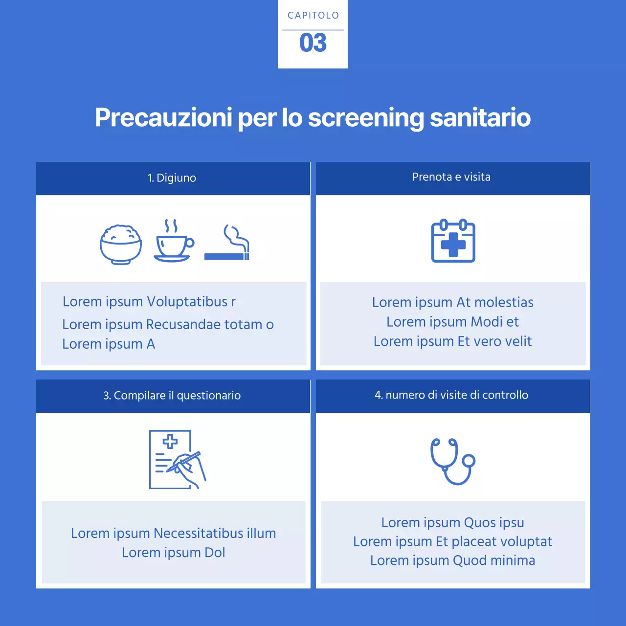 Scheda guida per il controllo sanitario pre-assunzione blu e biancaNews Design