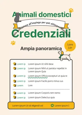 Selezione per la certificazione di pet sitter con tema verde e giallo