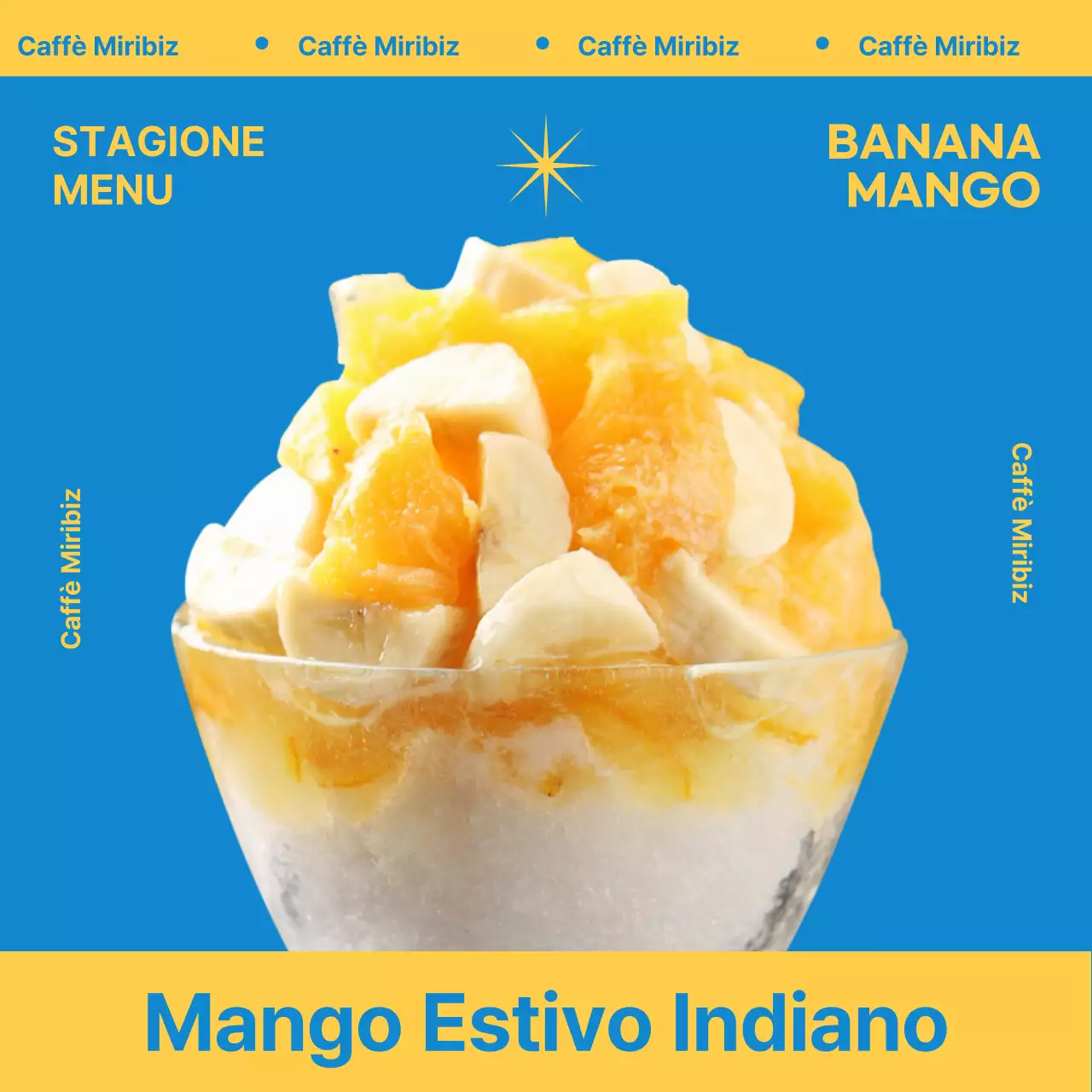 Presentiamo il menu estivo di granita al mango in blu e giallo