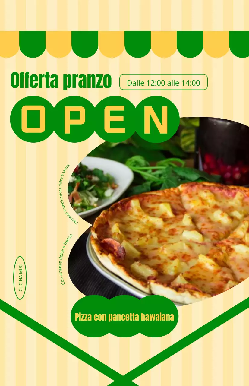 Promuovete le vostre offerte speciali per il pranzo con un simpatico sfondo giallo e verde.