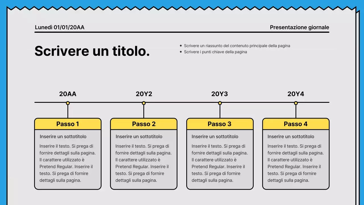 Linee decise e presentazione che attira l'attenzione in un concetto di giornale con accenti di giallo e azzurro